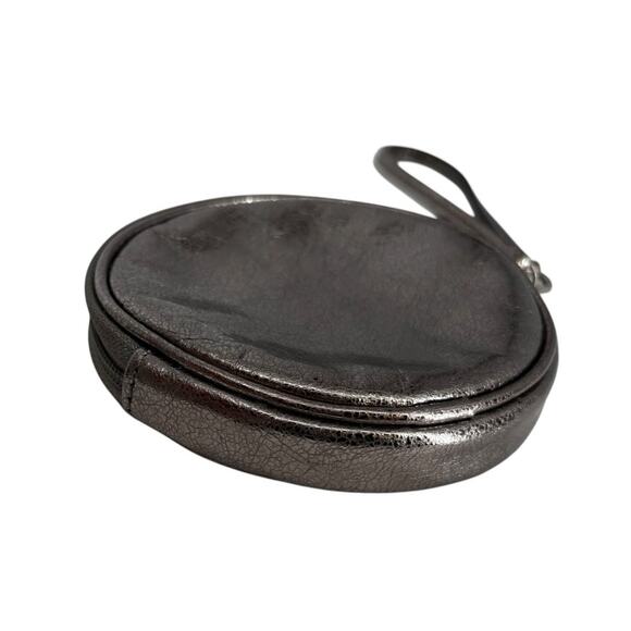 Coach Round Leather Coin Purse Wristlet Silver Metallic Designer - Picture 5 of 9